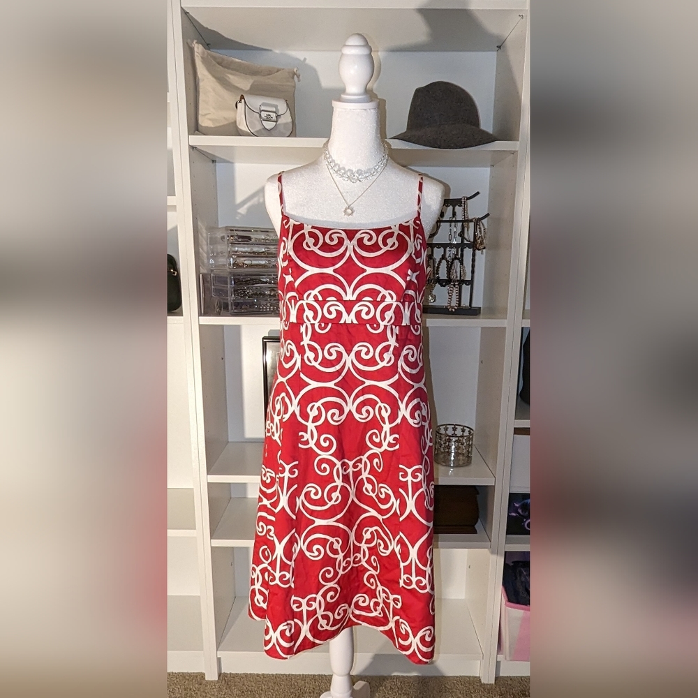 Ann Taylor Pink and White swirl dress petite Sz 6